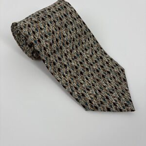 Ferrell Reed Italian Silk Hand Made USA Foulard Silk Tie Necktie  Gold/Brown AOP